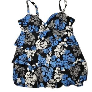 Catherine's Swimdress Swimsuit Briefs Womens Plus Size 22W Blue Black Floral